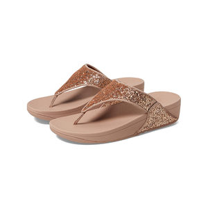 FitFlop Women's Shimma Glitter Toe-Post Sandal, Rose Goldtone, 9